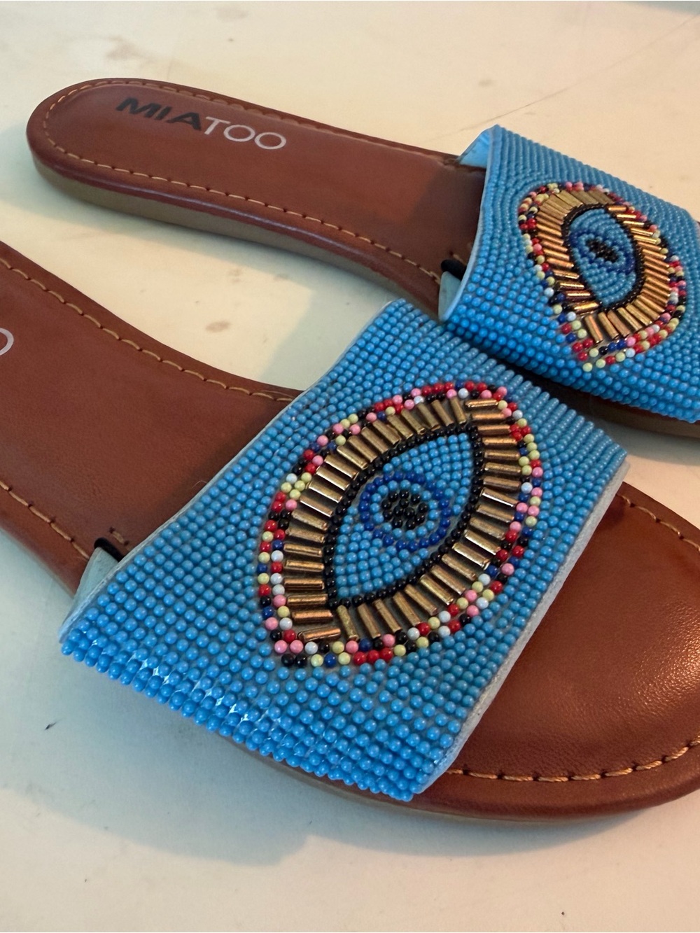 Blue Beaded Slide Sandals size 6